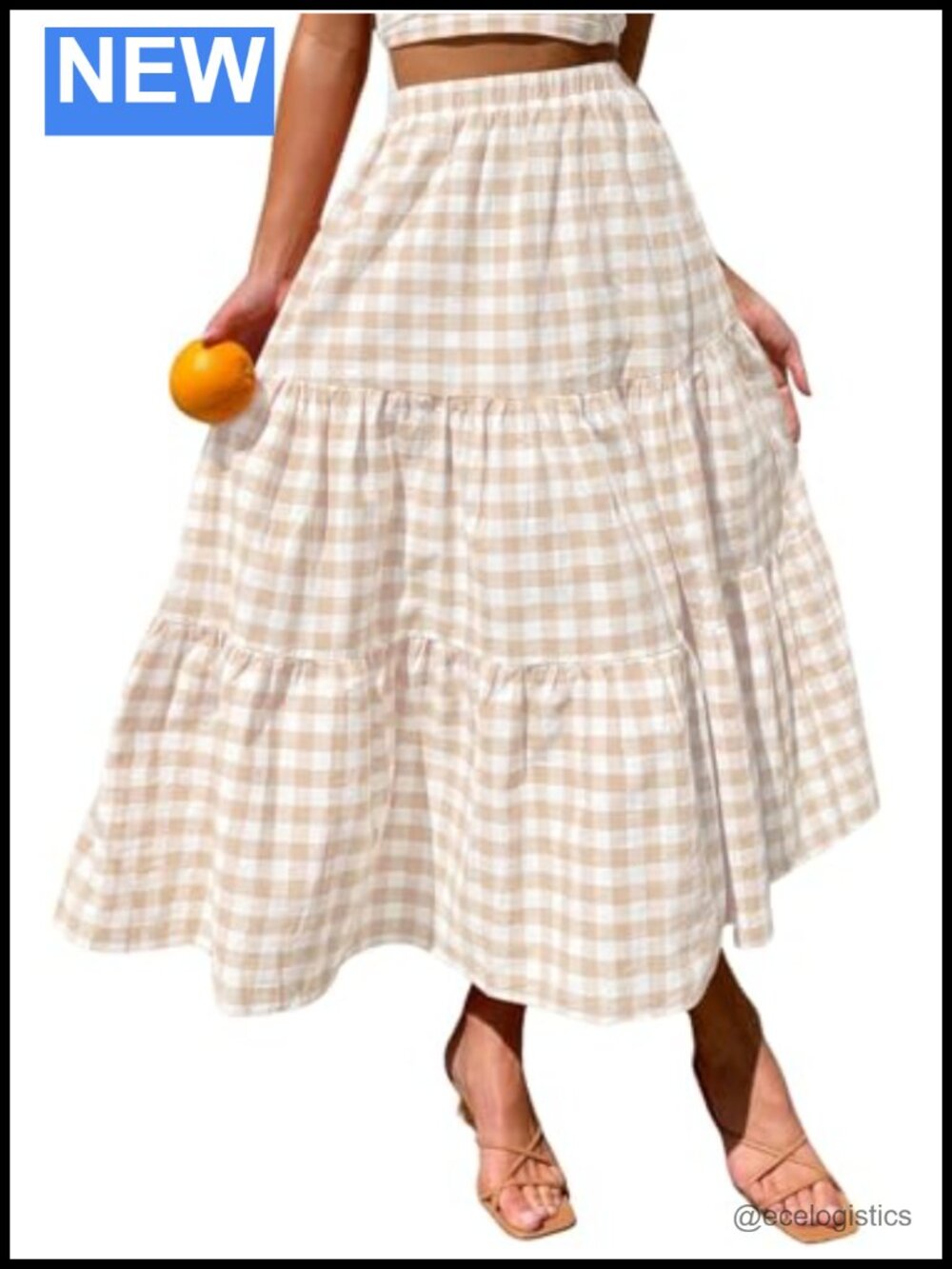 100% Cotton Tiered Maxi Skirt with Pockets High Waist Flowy Boho
